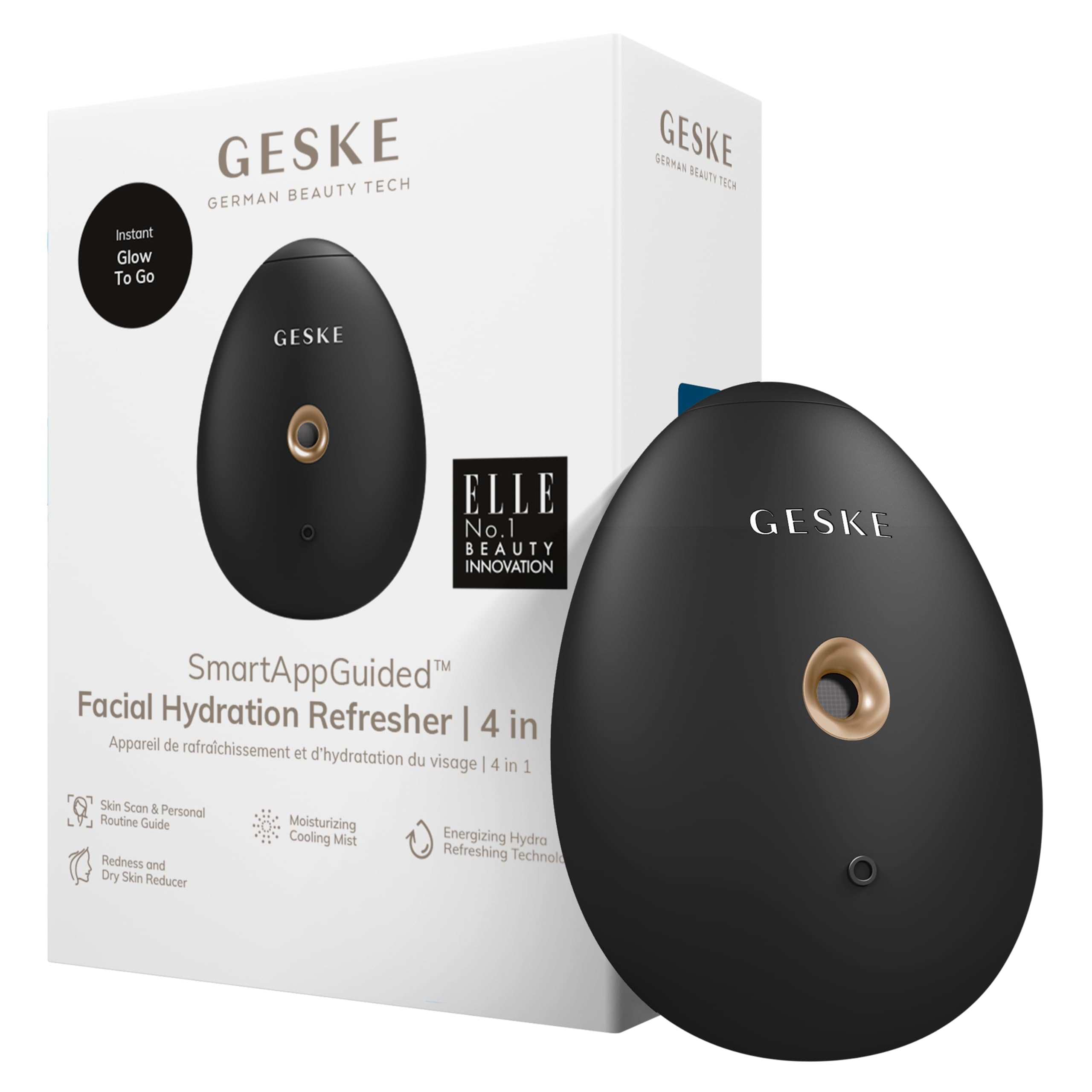 GESKE | SmartAppGuided™ Facial Hydration Refresher | 4 in 1 | Water Atomizer | Facial Spray | Water Spray | Facial Mist | Facial Cleansing | Cosmetics | Natural Glow