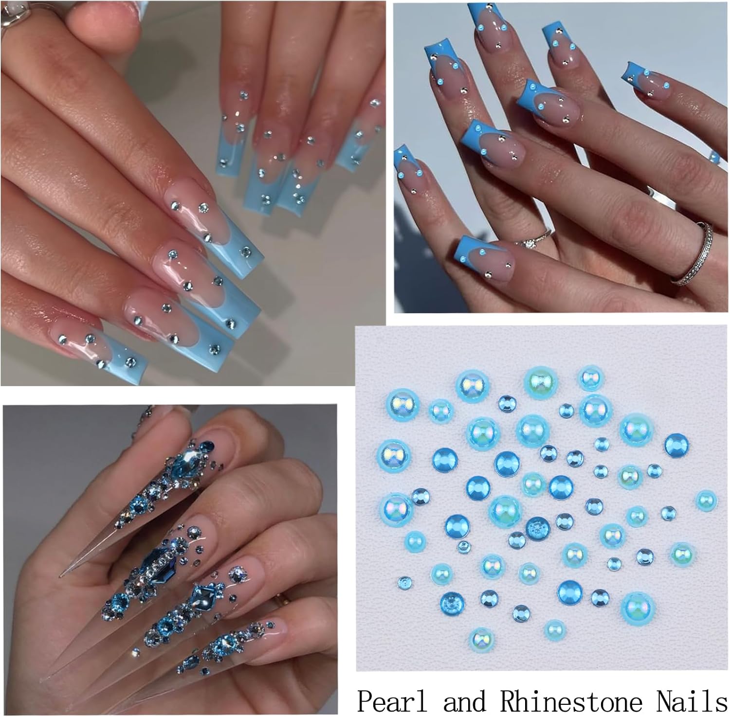Pink Nail Pearls Charms Blue Purple Nail Rhinestones Gems for Women image 3
