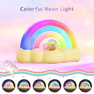 ICARER FAMILY Kids Night Light, Rainbow, Breath, Night Light Modes, 30 Min Timer, Touch Control, Rechargeable, Yellow