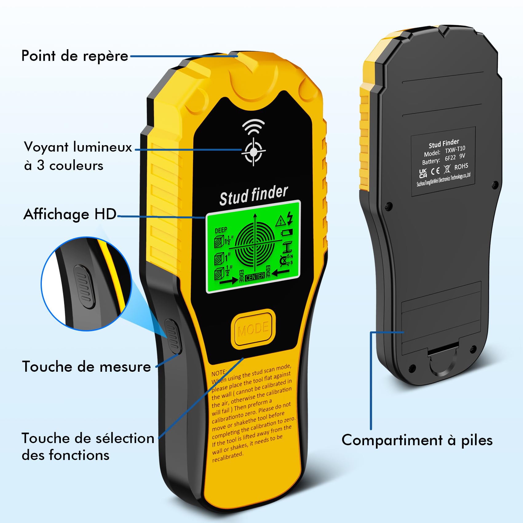 Détecteur de Cable Électrique, Détecteur de Métaux Detecteur de Metaux Professionnel 5 en 1 Détecteurs de Métaux Électriques pour Localiser Les Métaux, Chevilles en Bois, Câbles Électriques CA