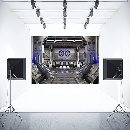 Miniatura 2 de XYSCZYY Telón de fondo de nave espacial de 9 x 6 pies para fotografía espacial, ciencia ficción, nave espacial, fondo futurista, estación espacial,