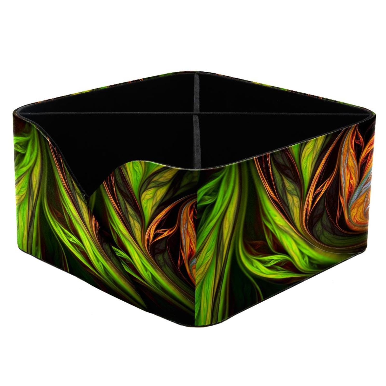 KengjuTesu Abstract Exotic Tropical Green and Orange Leaves Desktop Organizer Pen Holder, Rectangular Pencil Cup for Office, Study and Makeup Stations