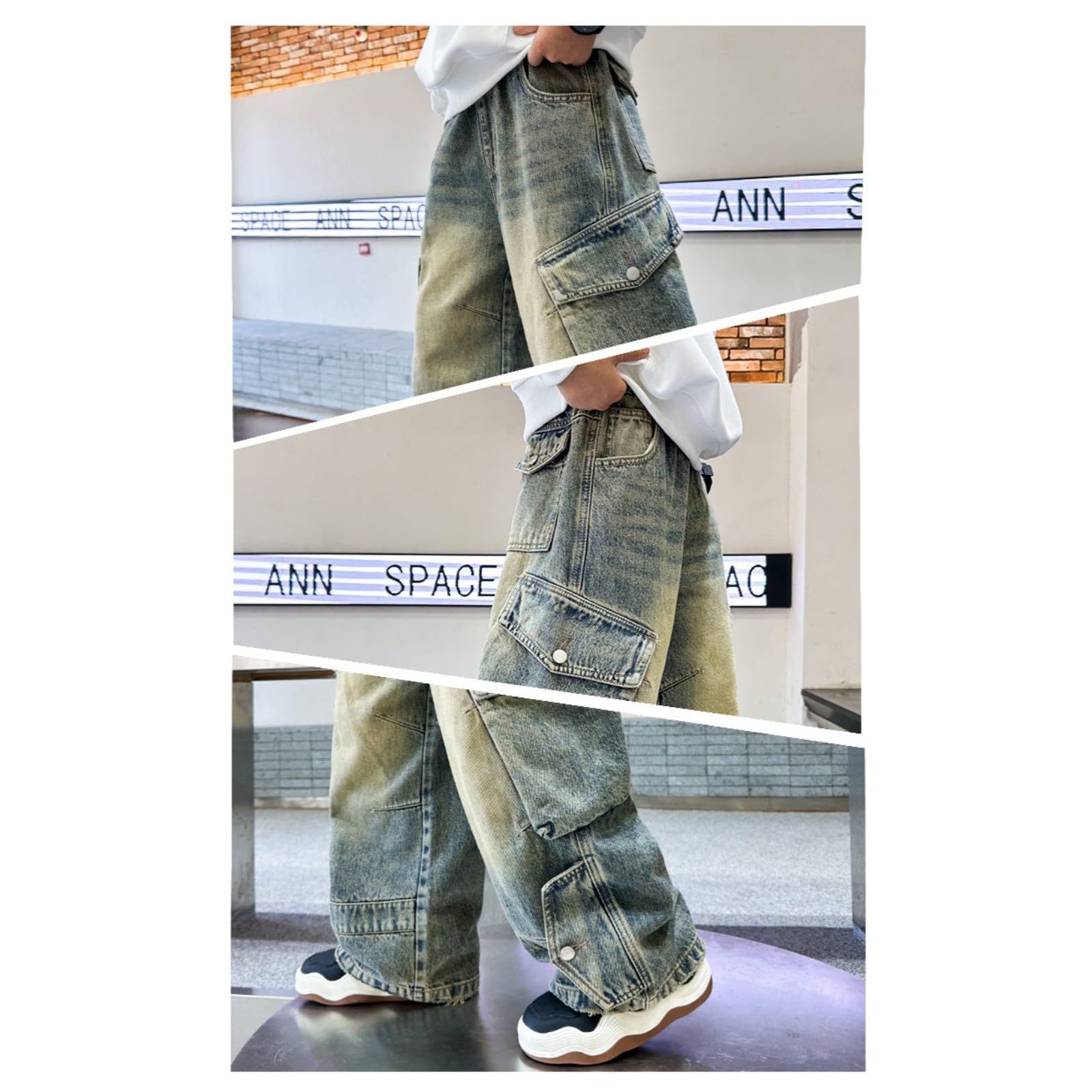 Vaqueros Elasticos Niño, Pantalones Cargo con Cintura Elástica Corte Regular para Niños de 4 a 12 Años