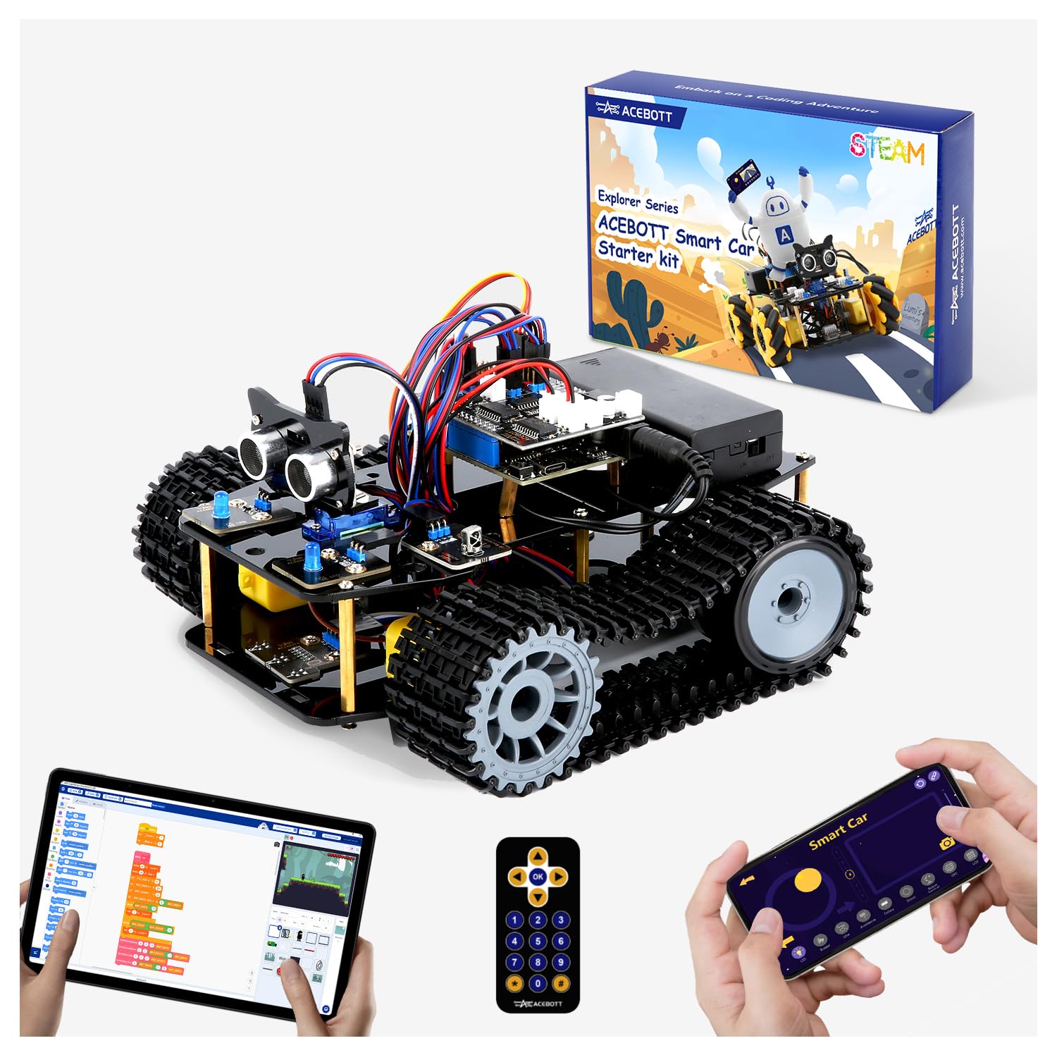 Robotics Kit for Kids Ages 8–12, Smart Robot Tank Car Compatible with Arduino & Scratch, STEM Toys for Boys Ages 8–12, App & Remote Control, Birthday Gift for Boys, Girls and Adults