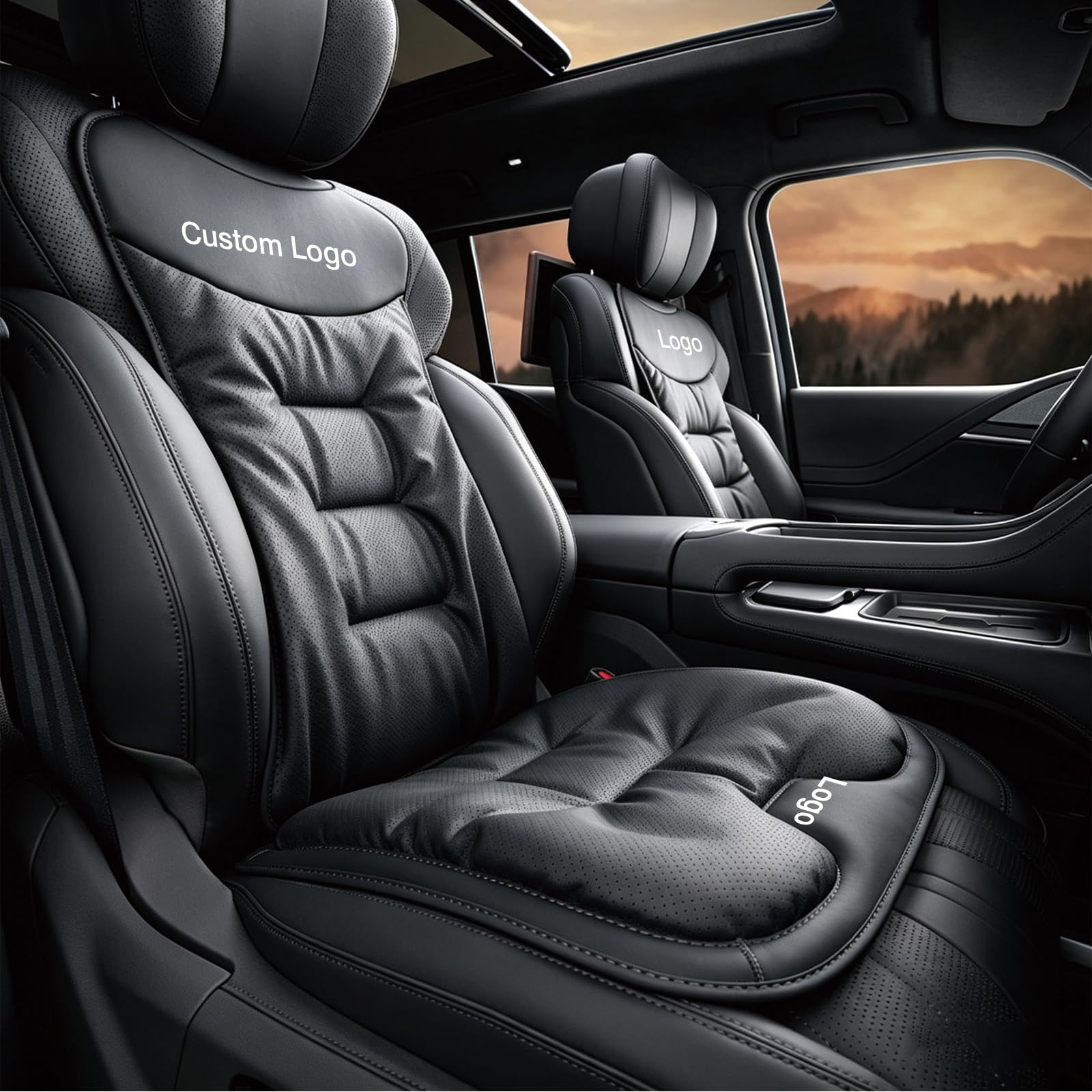 Pelle Nappa Coprisedili Auto Universale Personalizzato con Logo, Cuscino Lombare, Antiscivolo, Morbido Traspirante 5 Colori