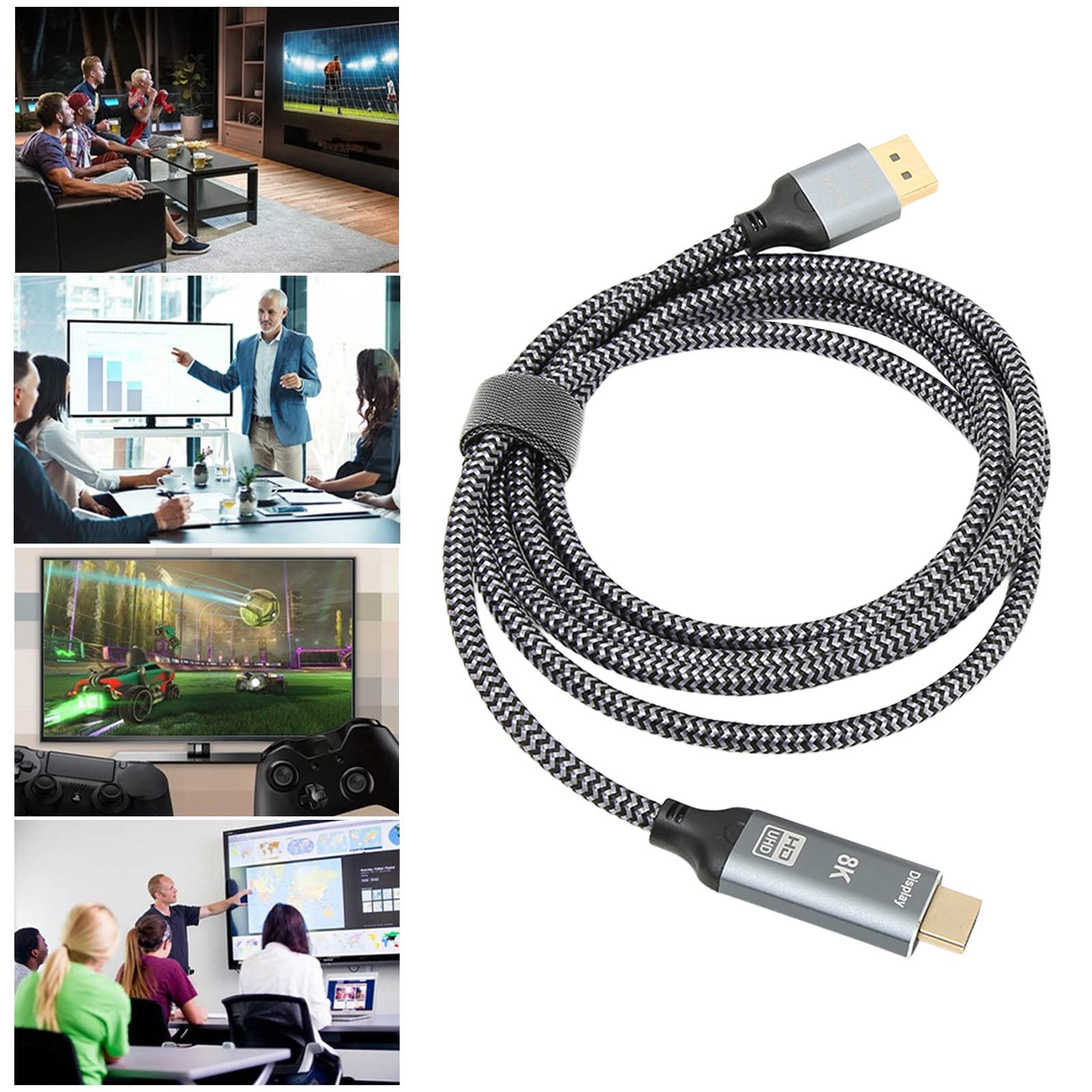 Septpenta Interfaccia Multimediale da Displayport 1.4 a HD, 8K 30Hz O 4K 120Hz, Supporto Modalità Mirror Ed Espansione, Guscio in Alluminio Connettore Placcato Oro, Lunghezza 6 Piedi
