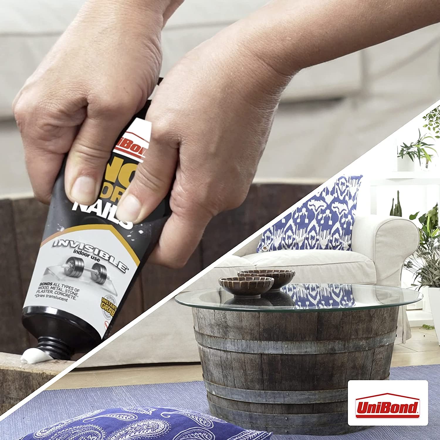 UniBond No More Nails Invisible, HeavyDuty Clear Glue, Strong Glue for