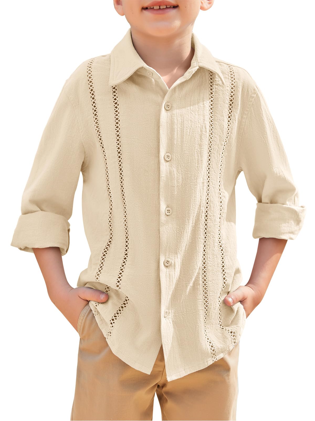 Haloumoning Camisa guayabera cubana para niños de 5 a 14 años