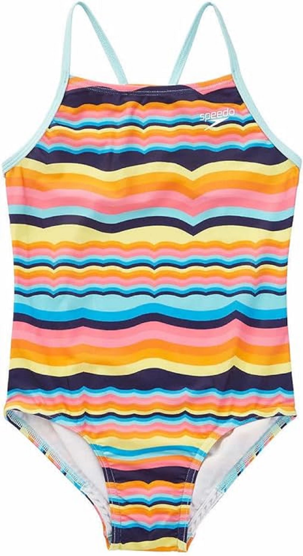 Speedo Girls Thin Strap One Piece Swimsuit (Rainbow, Small 7/8)