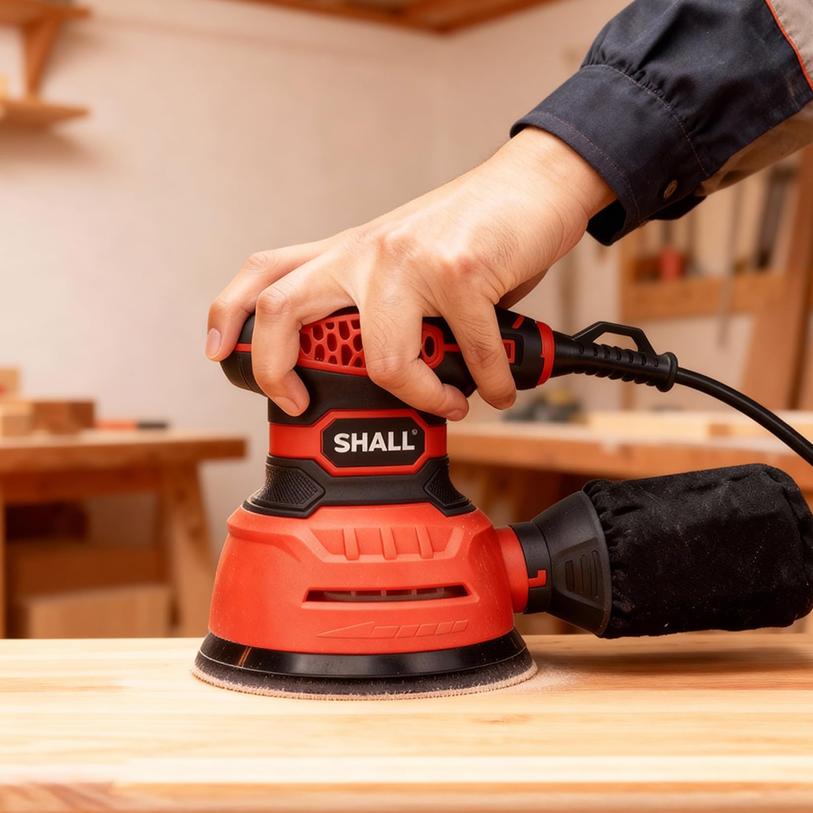 SHALL Levigatrice Orbitale 350 W, 6 velocità variabili 13000 giri/min, utensile elettrico manuale da 125 mm, adatta per levigatura, lucidatura e lavorazione del legno