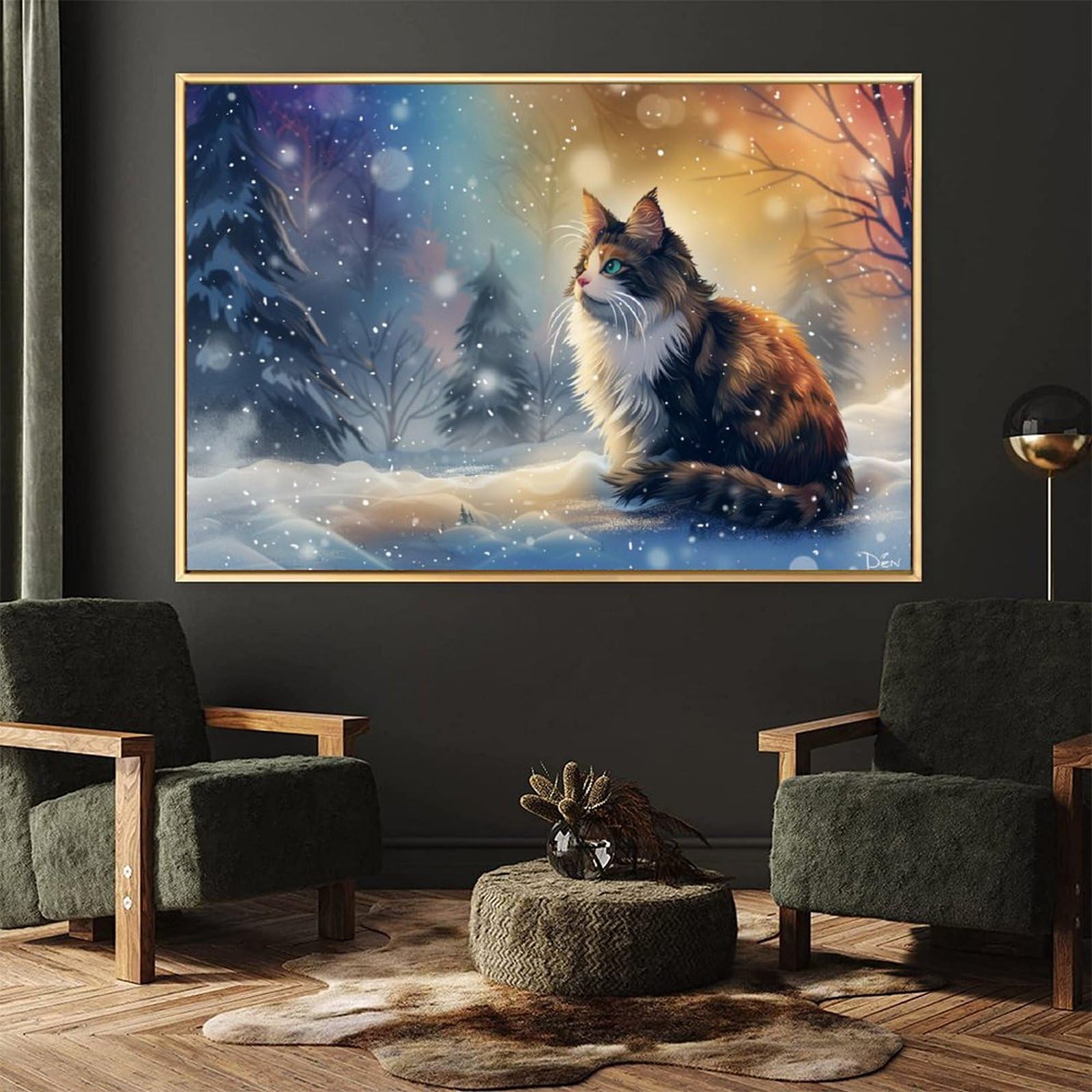 Amazon.co.jp: 絵画 雪の中のかわいい長毛猫 アートパネル ポスター