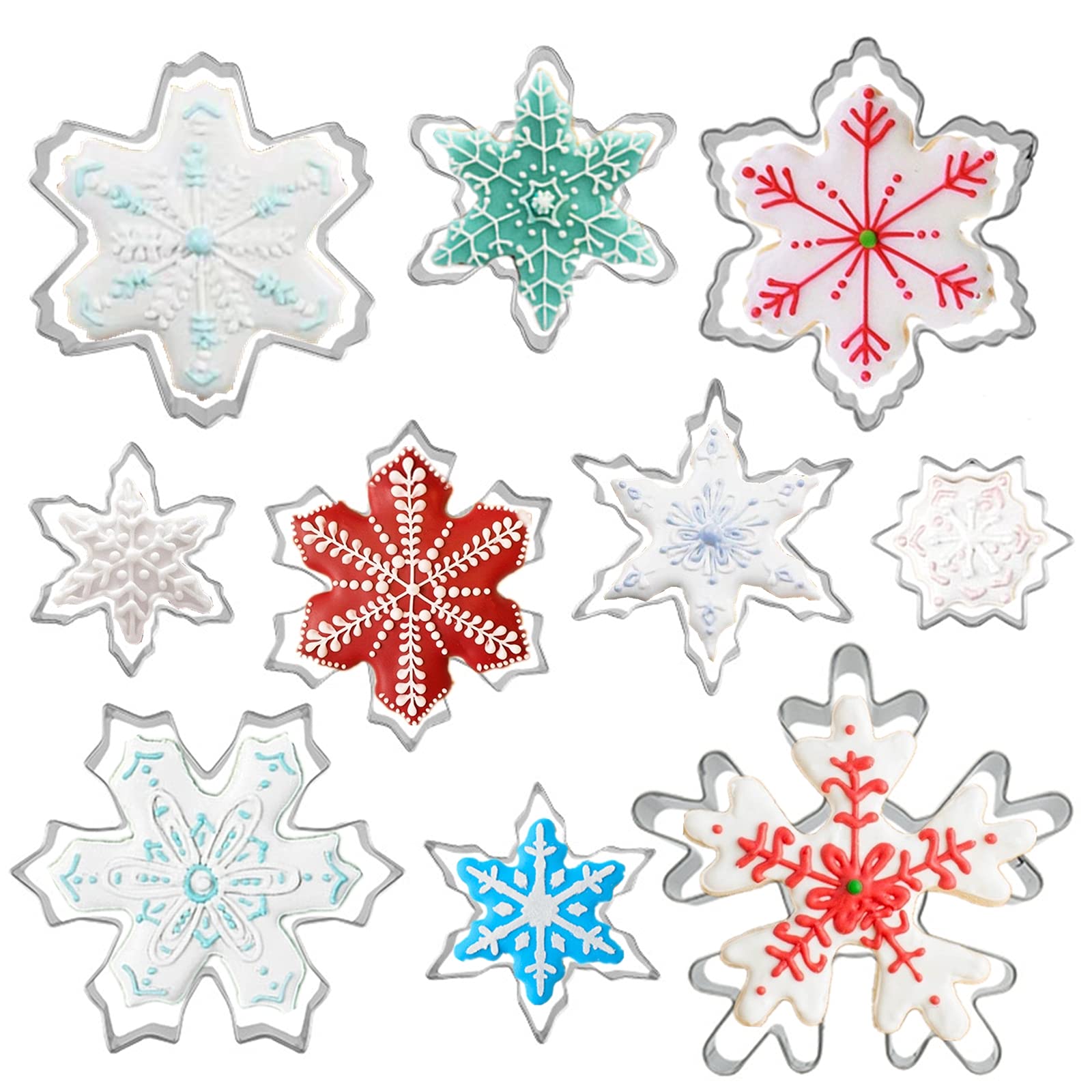 Snowflake Cookie Cutters Set of 10 pcs, Stainless Steel Snowflake Cookie Cutter Mold Set, Christmas Baking Mold Pastry Biscuit Cake Fondant Decorations Mould Kitchen Tool for Baking DIY Gift for Women