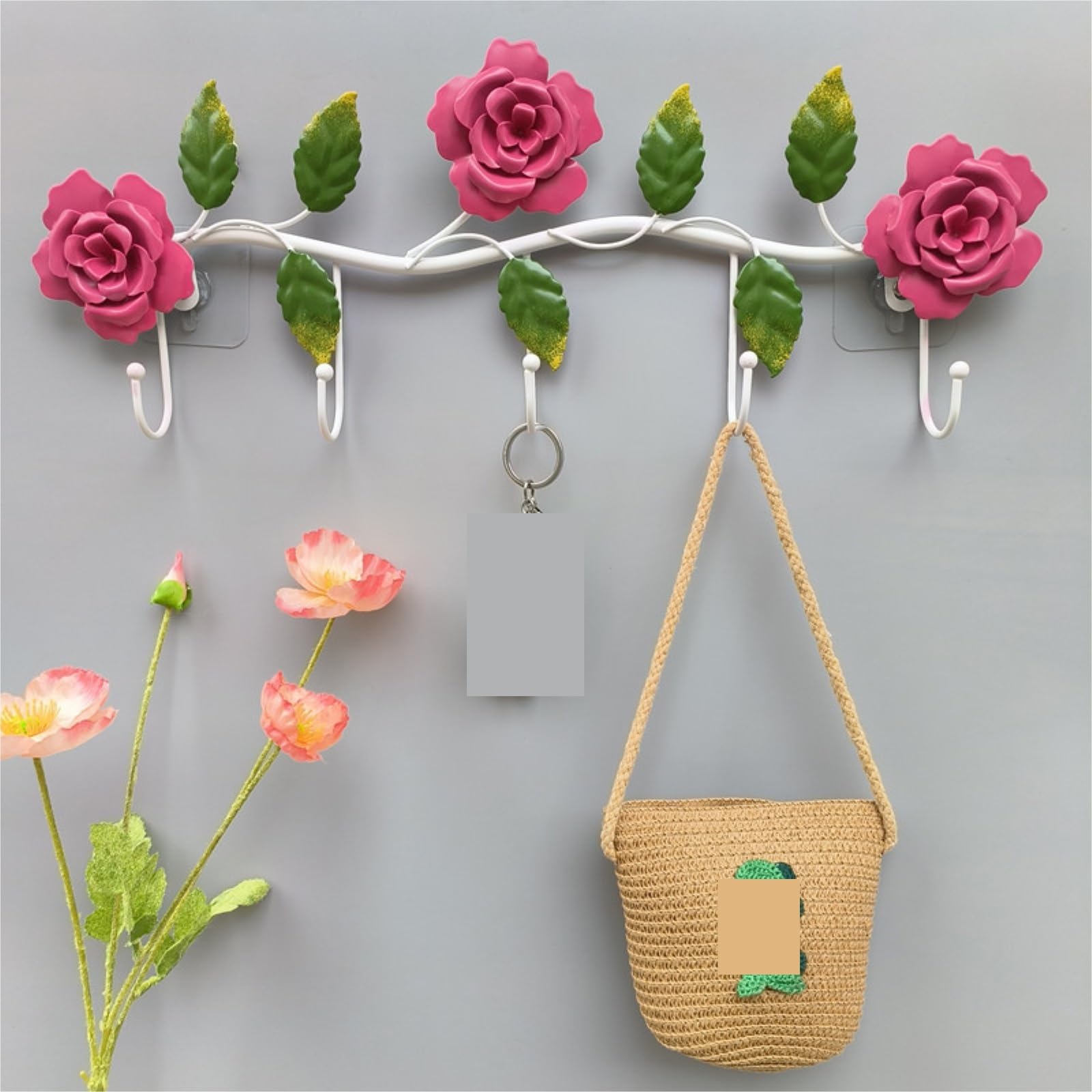 Attaccapanni Parete Ganci Da Parete In Metallo, Appendiabiti A Forma Di Rosa, Stile Rustico For La Decorazione Del Bagno Ingresso Soggiorno(Yellow)