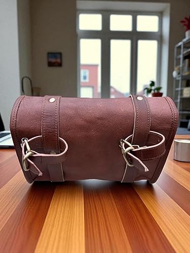 Miniatura 3 de Bolsa de sillín de cuero vintage real, 2 bolsas laterales y 1 bolsa de herramientas || Alforjas de brazo oscilante para motocicleta (solo bolsa de