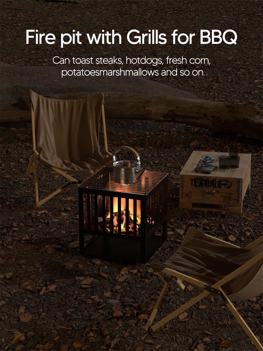 15.7 inch Fire Pit for Outside Outdoor Wood Burning Small Bonfire Pit Steel Firepit Bowl for Patio Camping Backyard Deck Picnic Porch,with Spark Screen,Log Grate,Poker