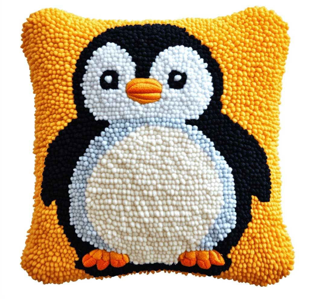 Kitquiver Latch Hook Kits for Adults Beginners-Penguin Pre-Printed Mesh Latch Hook Rug Kits Craft Cushion Set for Home Sofa Decoration 17X17 in. DIY Gift for Mom