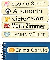 Vista 24 de 50 calcomanías con nombre personalizadas para niños. Etiquetas adhesivas para escuela, jardín de infantes, libros, juguetes y Tupperware. Etiquetas