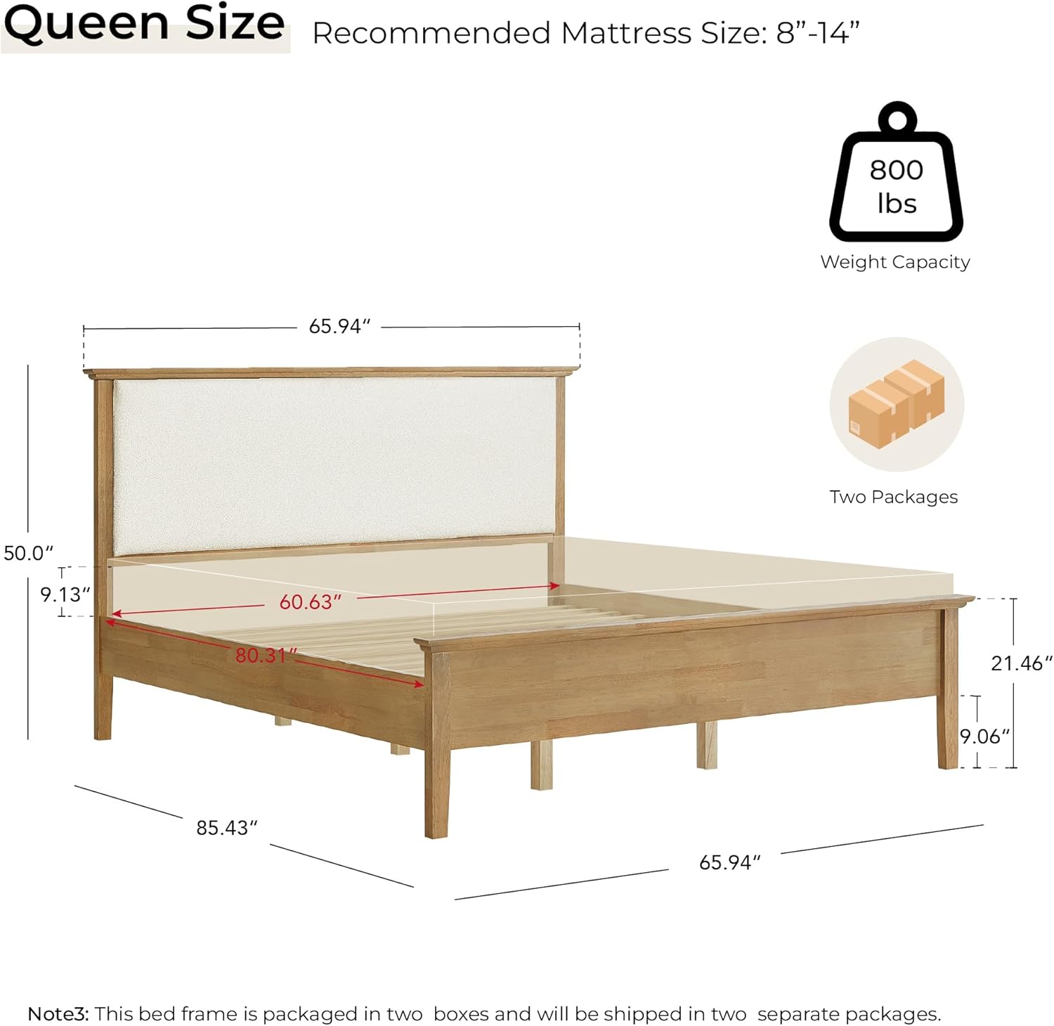 CHITA Queen Size Platform Bed Frame, with Boucle Upholstered Headboard & Wooden Slats Support, Modern Farmhouse Style Bed, No Box Spring Required, Large Under Bed Storage, Easy Assembly, Natural