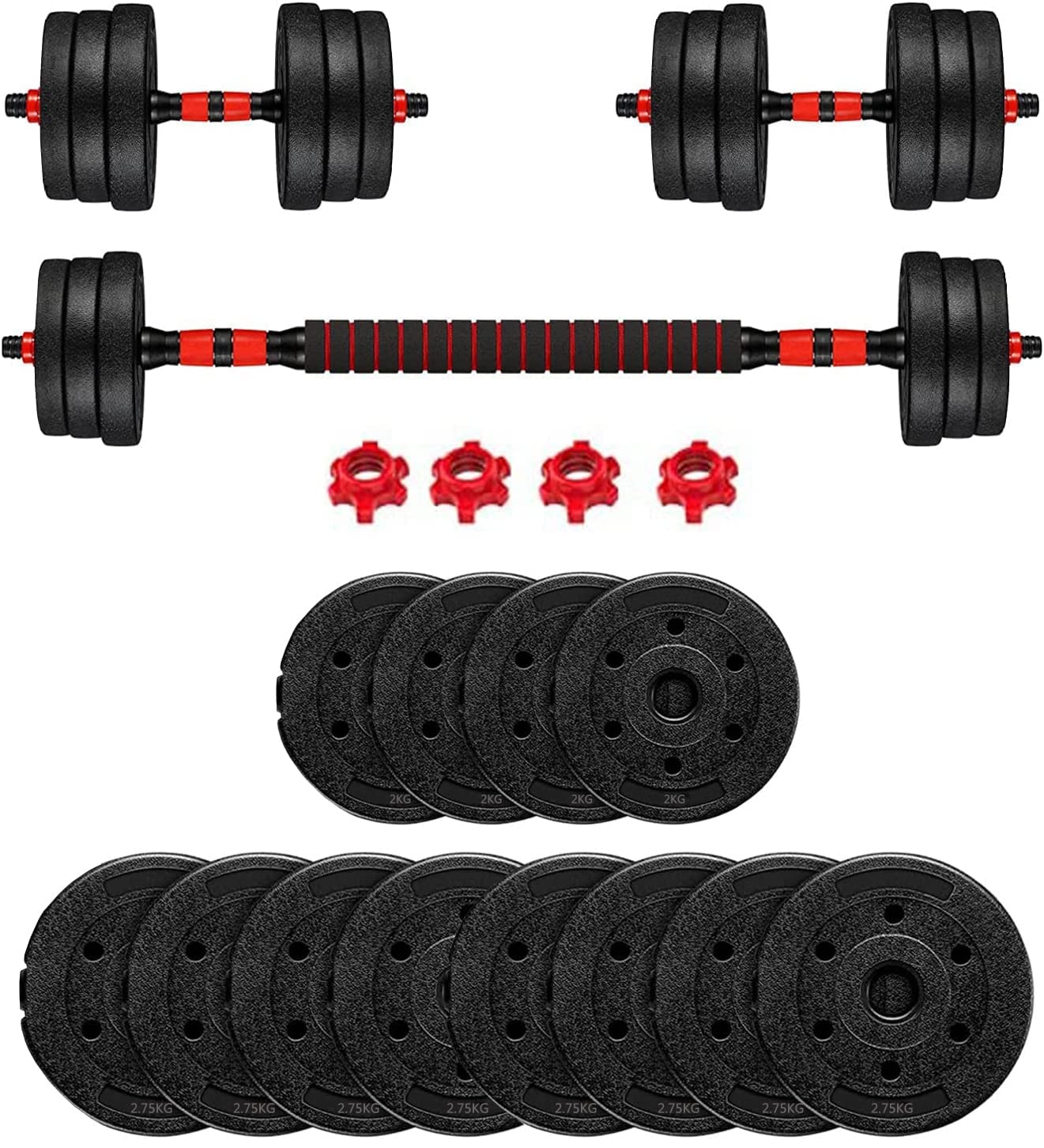 Adjustable Dumbbells Weights Set Barbell: 66Lbs Barbell Set LINMOUA 3-in-1 Quick Conversion with Nonslip Connecting Rod Women Exercises for Home Gym Office Workout Men Fitness Strength Training. 2 6.6lb weight 3 5.5lb weights and 1 2.75lb weight with bar ONLY