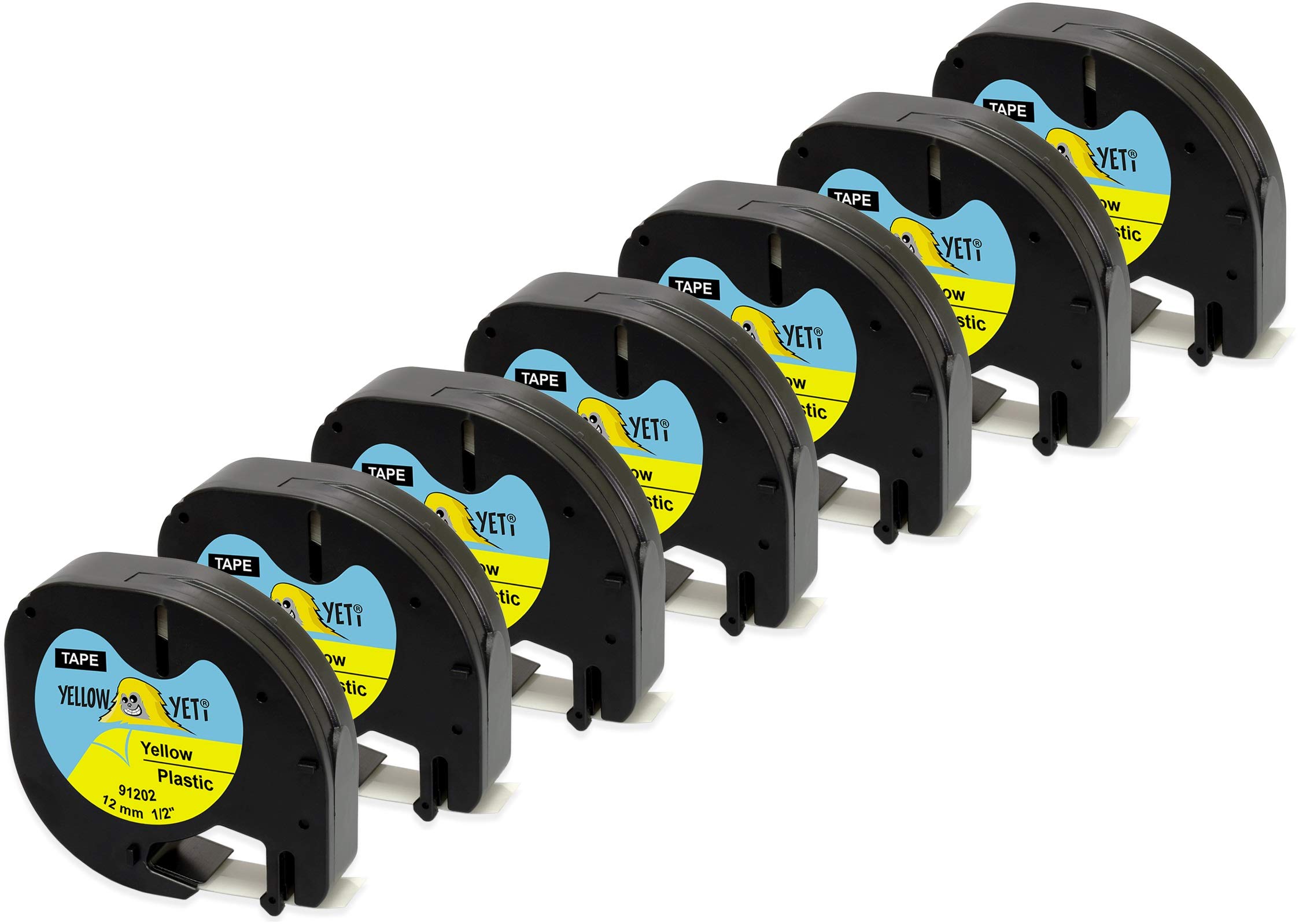 Yellow Yeti 7 Plastic Label Tapes 91202 S0721620 S0721670 Black on Yellow 12mm x 4m Compatible with LetraTag LT-100H LT-100T LT-110T QX50 XR XM 2000 Plus Label Makers
