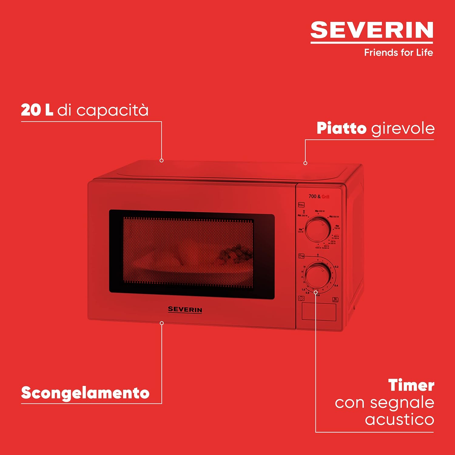 SEVERIN MW 7891 Forno microonde 700 W con grill combinato da 900 W, timer, piatto girevole e 9 livelli di potenza, Microonde piccolo da 20 L, Microonde da tavolo per scongelamento SEVERIN MW 7891 Forno microonde 700 W con grill combinato da 900 W, timer, piatto girevole e 9 livelli di potenza, Microonde piccolo da 20 L, Microonde da tavolo per scongelamento
