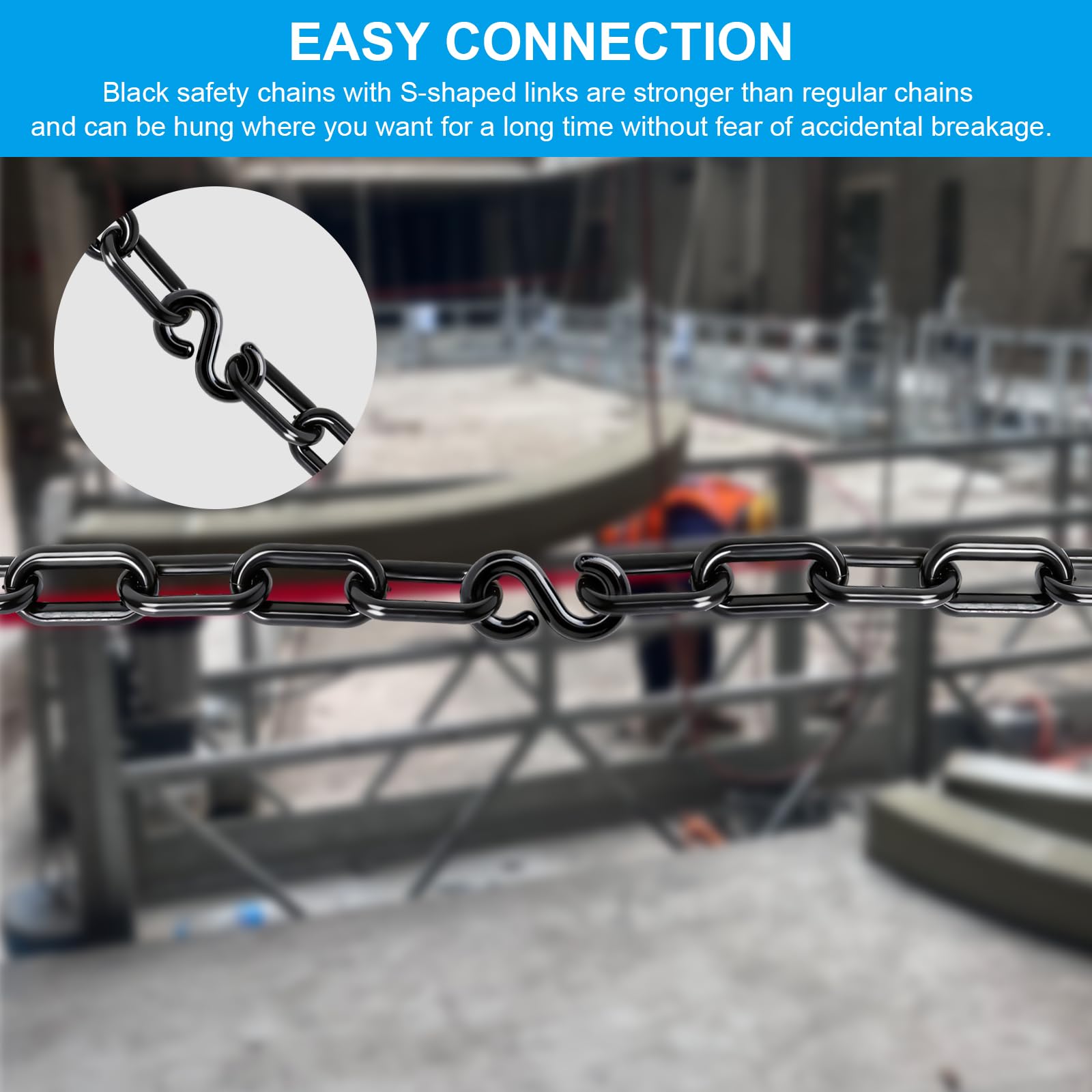2 Meter Absperrkette Kunststoffkette mit 5 S Haken, 6mm Absperrketten, Sicherheitskette Warnkette, für Personenkontrolle, Warteschlangen, Warnsicherheit Parkplatz, Absperrung Von Flächen