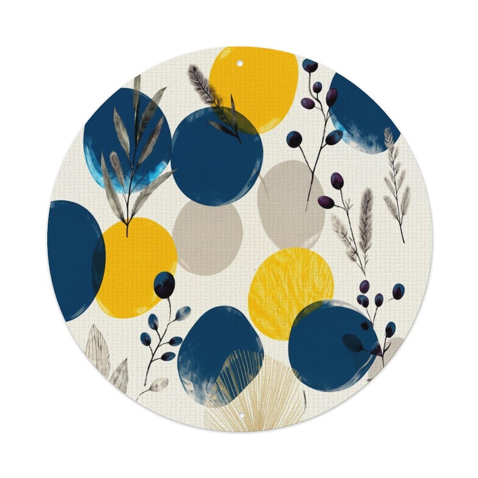 Abstract Circles Leaves Berries Pattern Metal Tin Sign Plaque