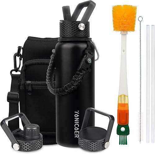 Botella de agua aislada de 40 onzas, de acero inoxidable al vacío de triple pared (apta para lavavajillas), a prueba de fugas y sin BPA, jarra con