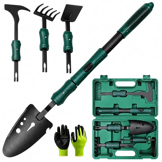 Grenebo Gardening Tool Gift Set, 4 Hand Tools with Case, Green