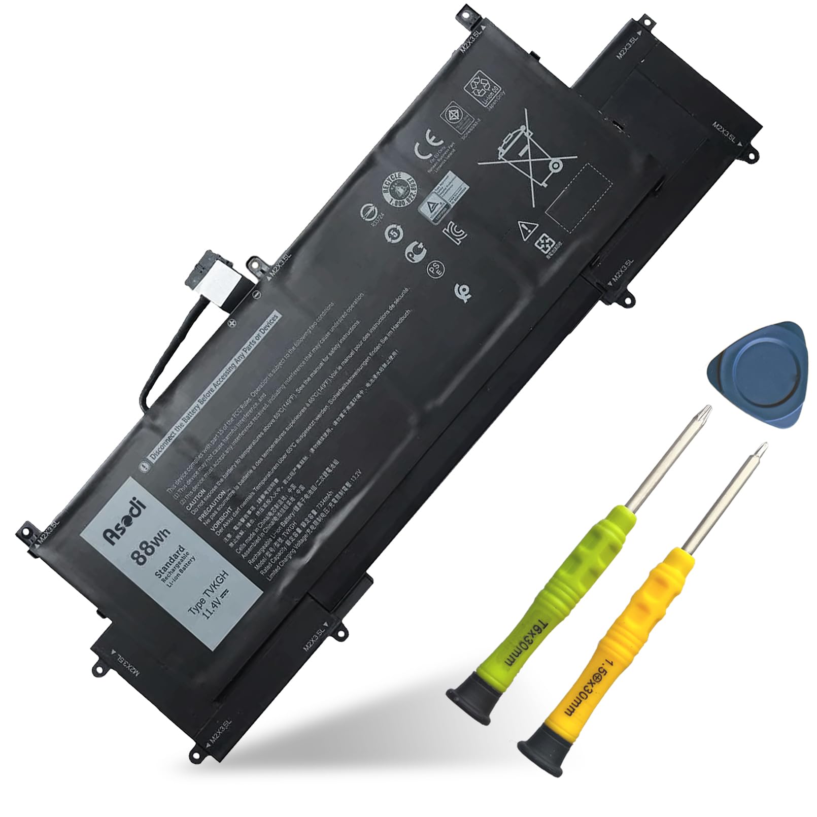 ASODI TVKGH 88Wh 6-Cell 9510 Laptop Battery Compatible with Dell Latitude 9510 2-in-1 Series Notebook 089GNG N7HT0 0HYMNG 11.4V 7334mAh