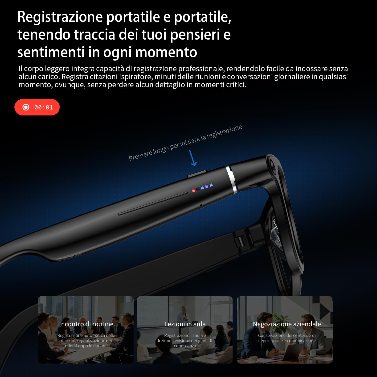 LOKMAT AI - Occhiali intelligenti con fotocamera e audio e vano batteria - X01