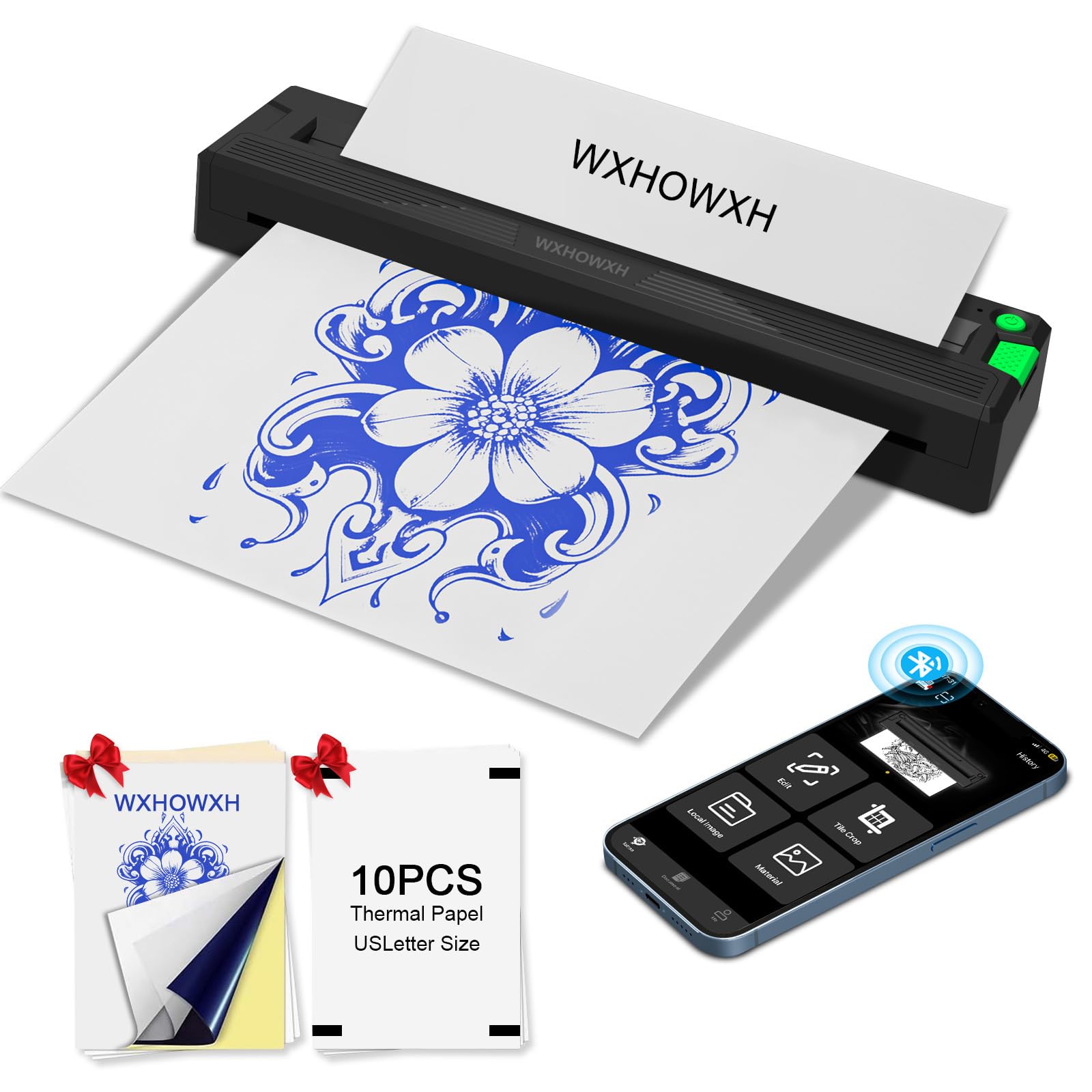 Tattoo Stencil Printer,Tattoo Machine for Artists&Beginners,with 3Pcs Transfer Paper,Portable Wireless Bluetooth Printer Compatible with Phone&PC
