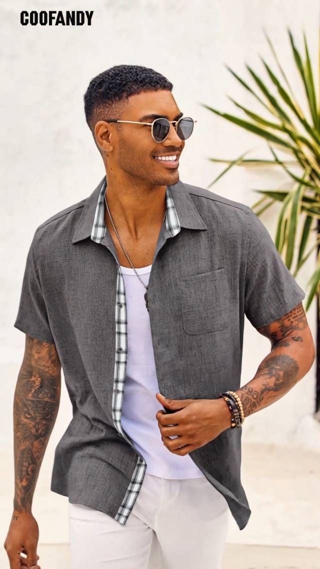COOFANDY Camicia Uomo Maniche Corte – Vestibilità Normale, Tessuto Leggero Senza Stiratura – Colore Blu Navy, Taglia 3XL – Casual Da Spiaggia