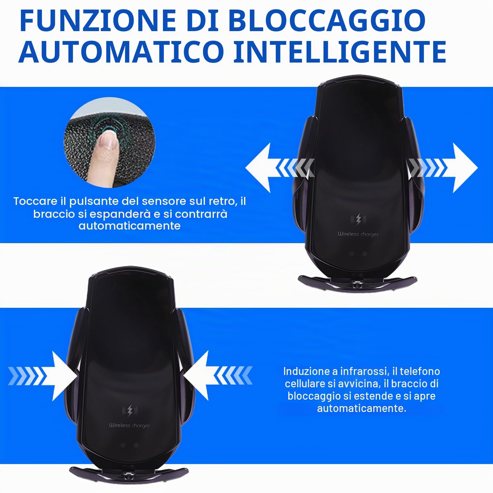 Supporto per telefono cellulare auto compatibile con Fiat 500 2016-2024, console centrale, supporto per telefono cellulare a rotazione 360° (stile C carica wireless)