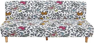 Mateju Armless Sofa Bed Cover, Butterfly Pattern Folding Sofa Bed without Armrests, Non Slip Stretch Futon Slipcover Protector for 2-3 Seater, Washable Couch Bed Slipcovers (grey,190-230cm)