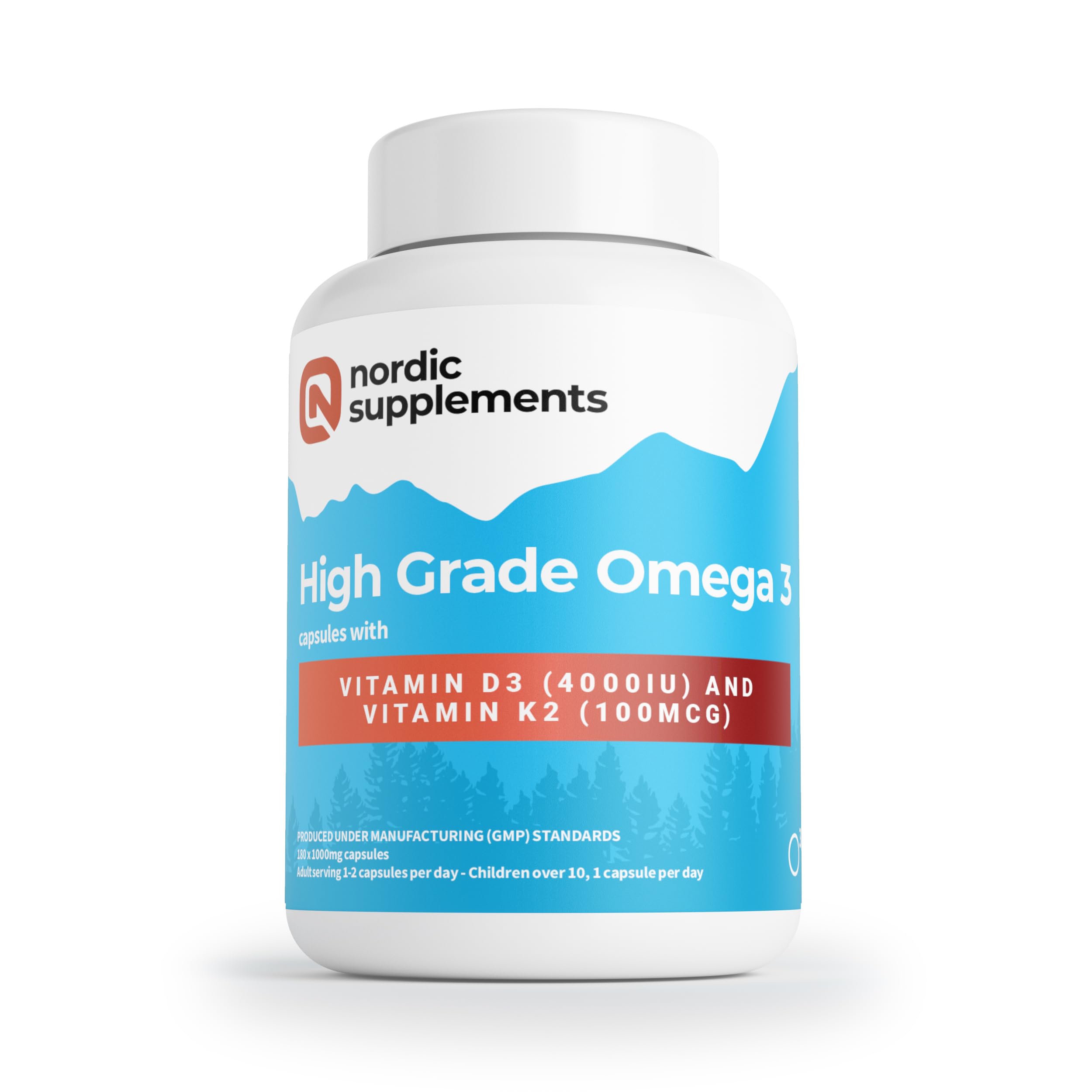 Nordic Supplements® Omega 3 Fish Oil 1000mg with Vitamin D3 4000IU & K2 MK-7 100µg – High Strength Triple Formula for Heart, Brain, Vision, Immune & Bone Health – 180 Capsules – Burp-Free & Ultra-Pure