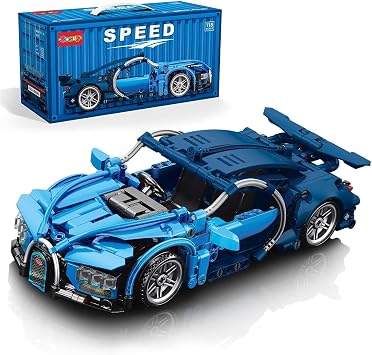 Sosuy Building-Block Race-Car Set,118 Technical Modle Kit 473 Pcs DIY Blue Pull-Back Toy for Boy Girl Kid Age 6+ Year,Birthday Gift for Teen Adult Display,Speed Super Sports Cars Bricks Icons