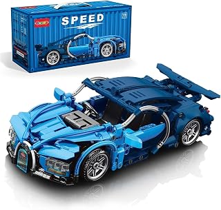 Sosuy Building-Block Race-Car Set,1:18 Technical Modle Kit 473 Pcs DIY Blue Pull-Back Toy for Boy Girl Kid Age 6+ Year,Birthday Gift for Teen Adult Display,Speed Super Sports Cars Bricks Icons