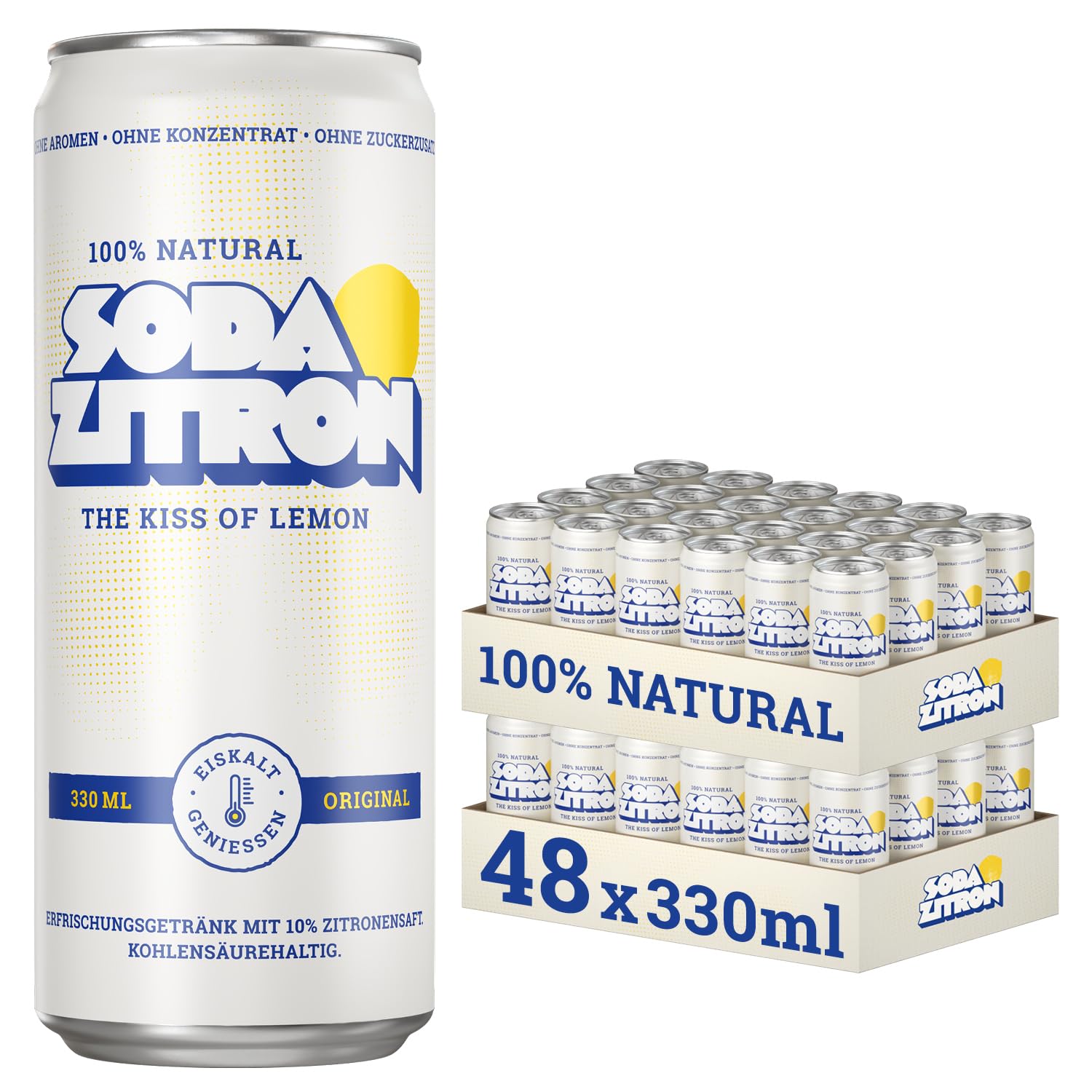 SODA ZITRON BIO - 100% Natürliche Erfrischung - Original aus Österreich - Erfrischungsgetränk hergestellt aus Zitronen - ohne Zucker - kalorienarm - 48 x 330ml EINWEG
