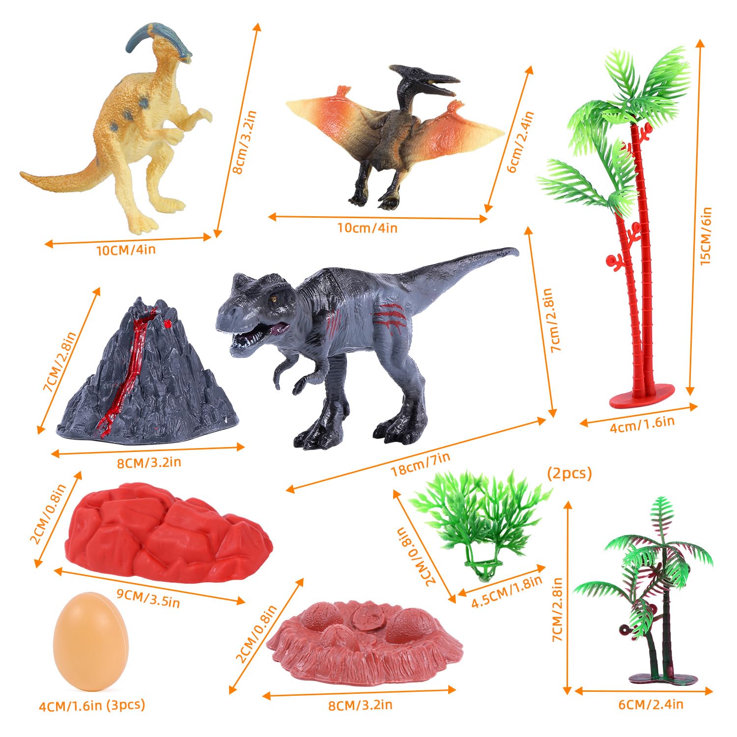 BlingABC 15PCS Dinosaurs Cake Toppers, Trex Dino Eggs Volcano Tree Cake Decorations for Kids Birthday Baby Shower Jurassic Wild Animal Dinosaur Theme Party Supplies