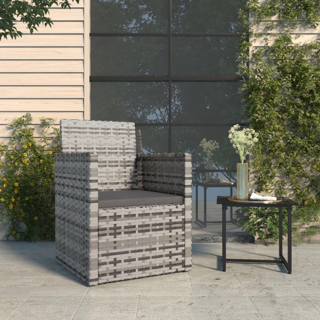 Poltrona da Giardino in Polyrattan Grigio con Cuscino | Sedia da esterno compatta con telaio in acciaio e morbida imbottitura per arredare balcone, terrazzo e portico.