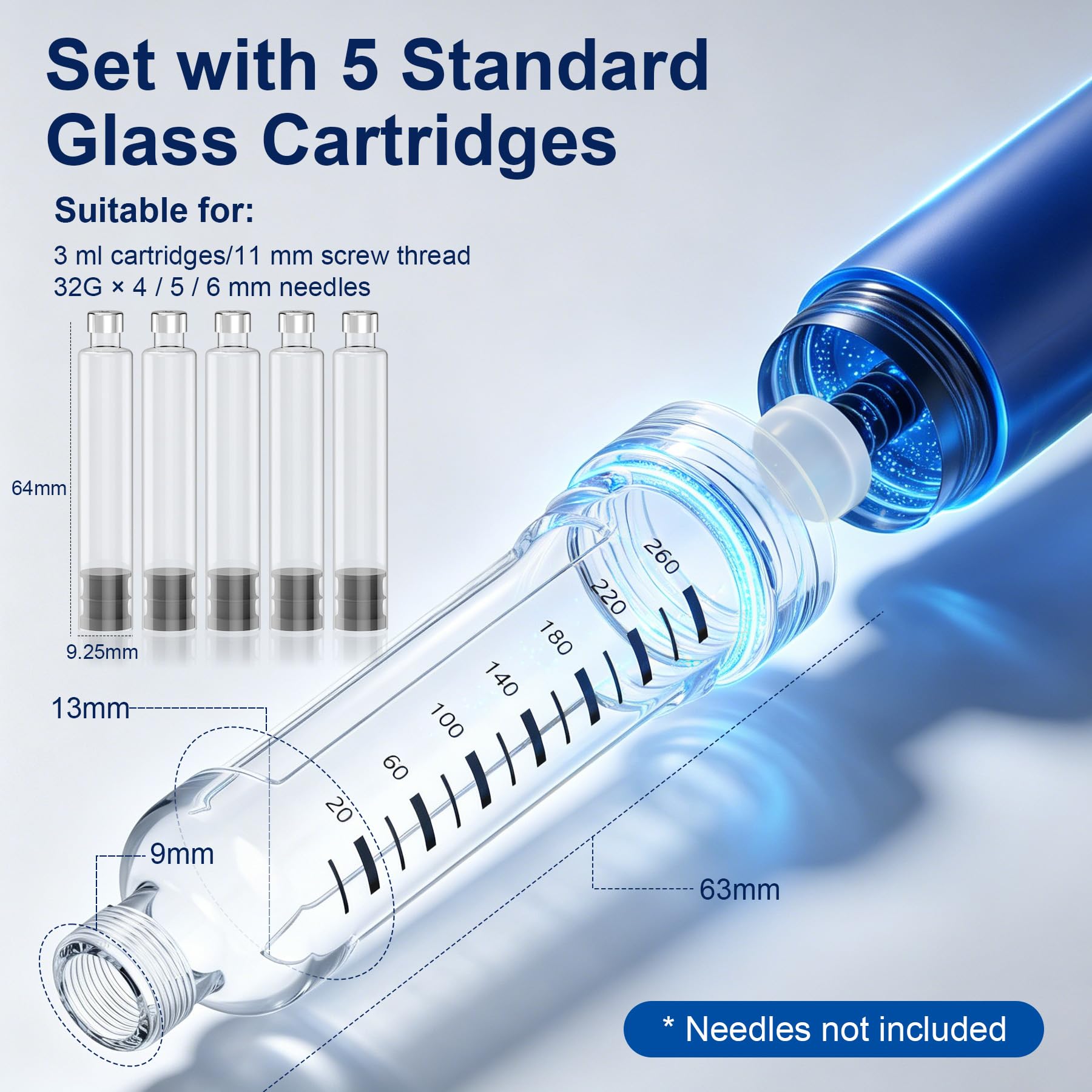 Set de Pluma de Insulina 5 Cartuchos de Vidrio 3 ml, 1–80 UI
