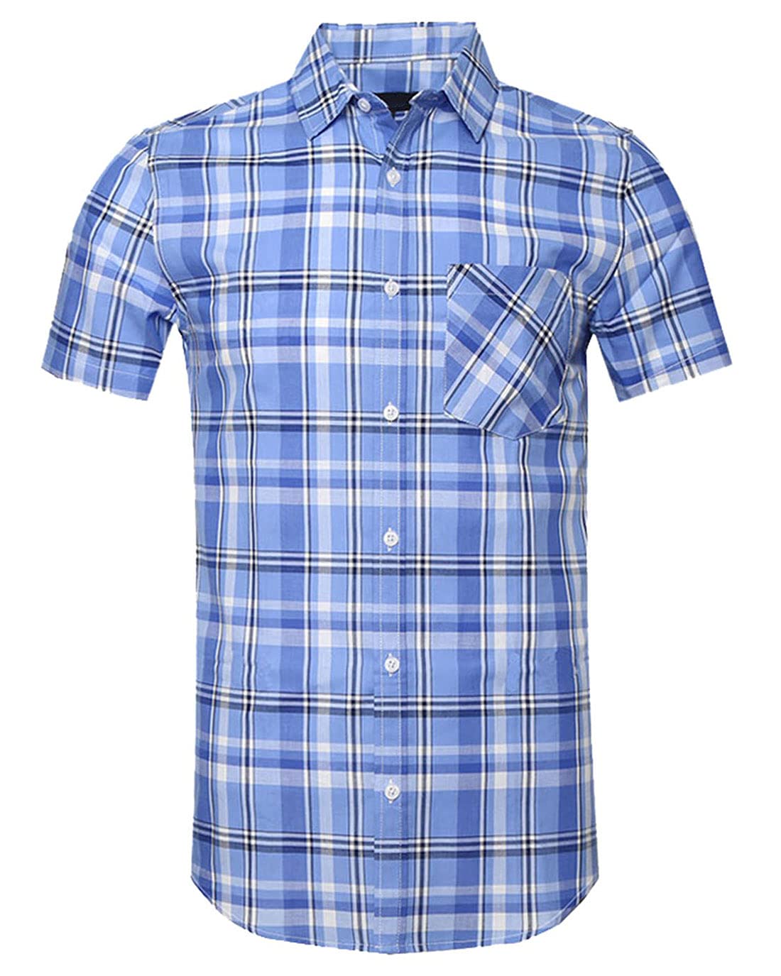 Mens Casual Regular Fit Short Sleeve Plaid Checked Shirts