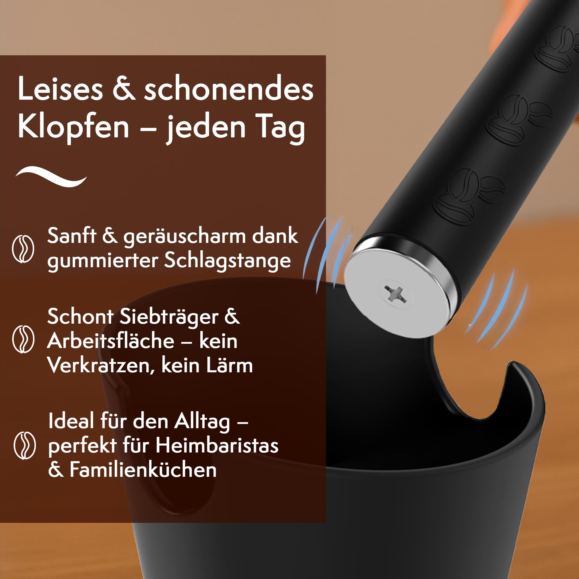 Hochwertiger Abklopfbehälter für Siebträgermaschine –Edelstahl Abklopfstange – Geräuschlos, minimalistisch mit rutschfester Matte – Siebträger Zubehör für Kaffeeliebhaber
