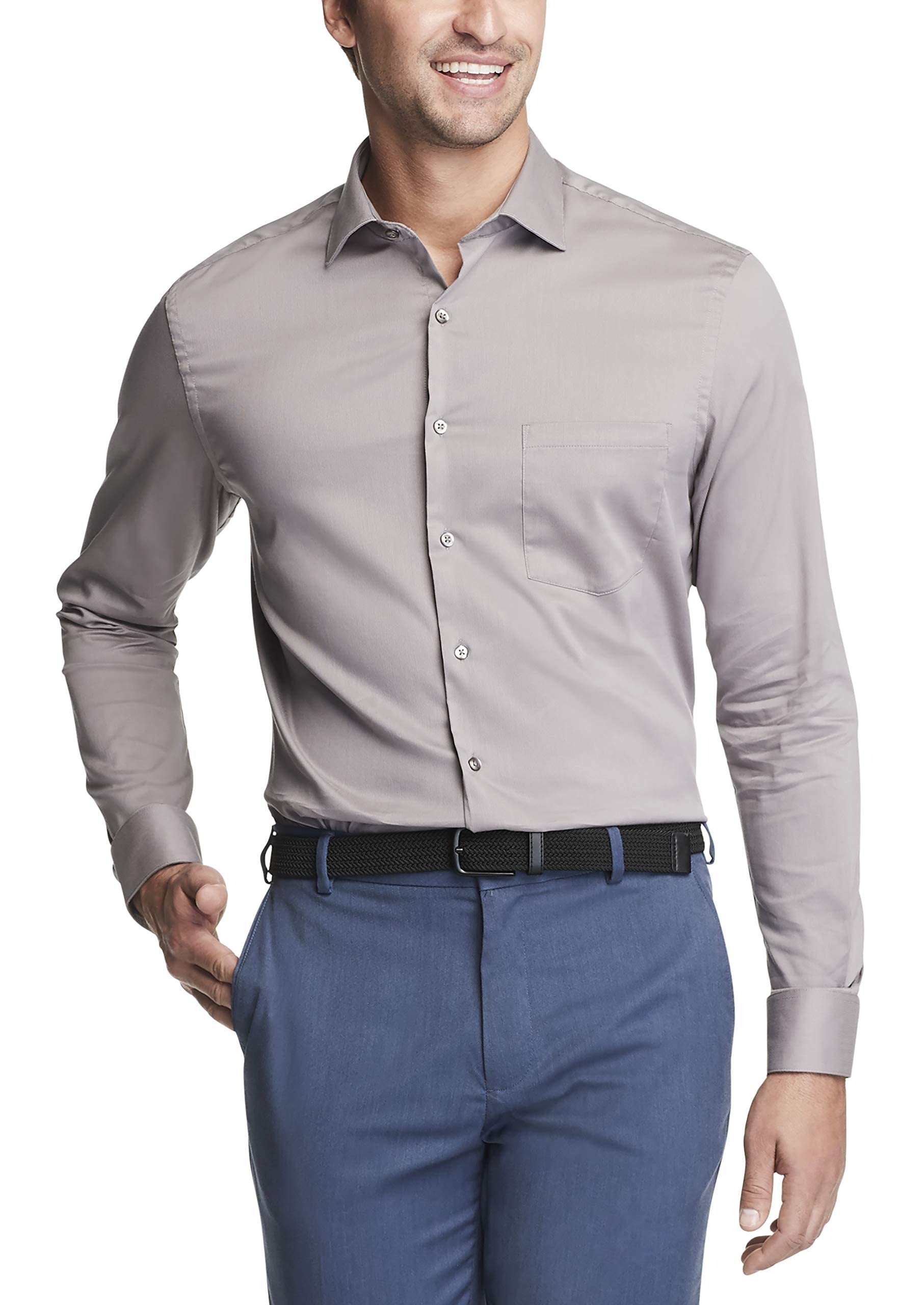 Van Heusen Men's Dress Shirt Regular Fit Stain Shield Stretch, Steel,  16"-16.5"