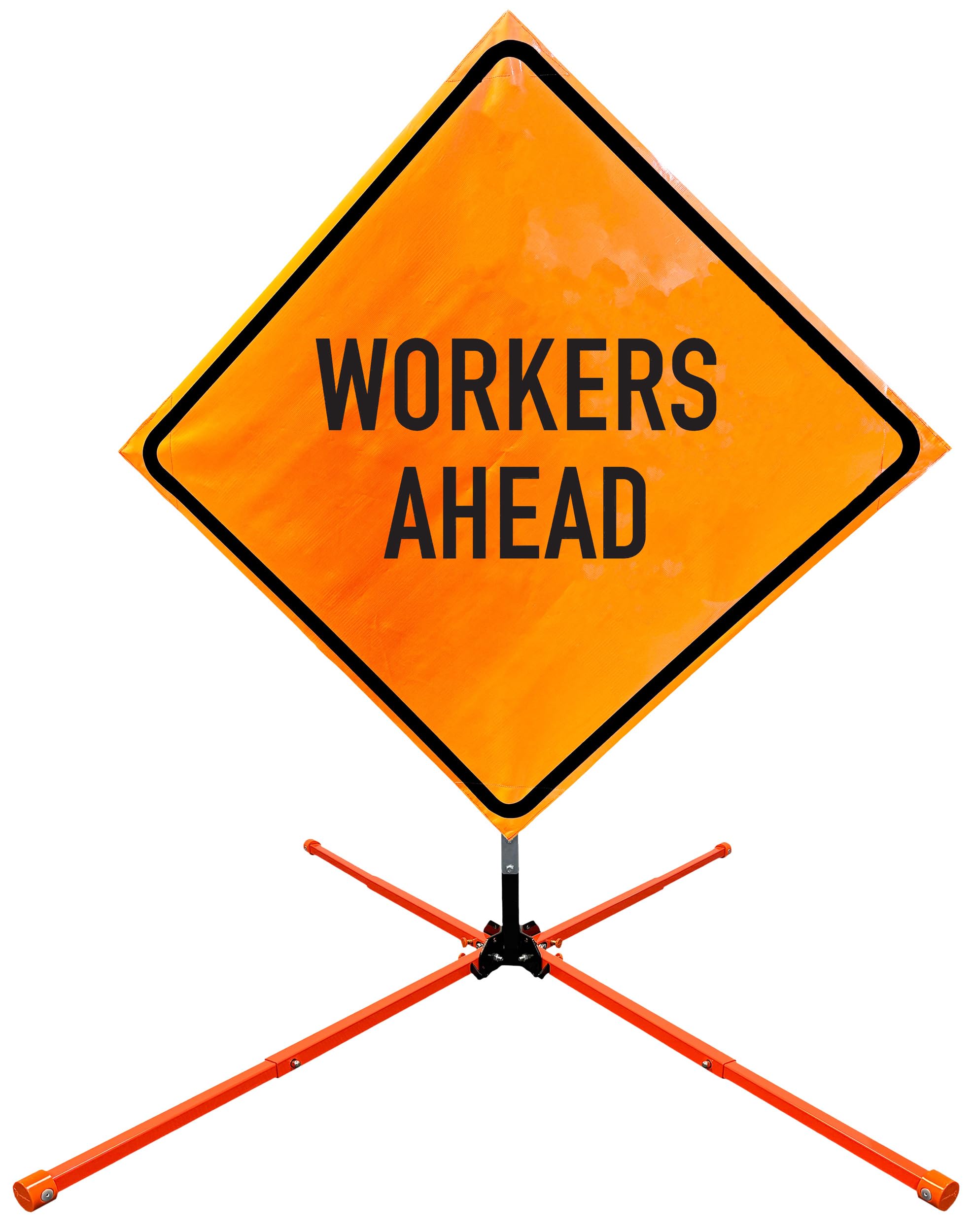 OrangeGear® 48" x 48" Highly Visible Fluorescent Orange Non-Reflective Vinyl Roll-Up MUTCD Compliant Traffic Control Sign, Fiberglass Ribs & Steel