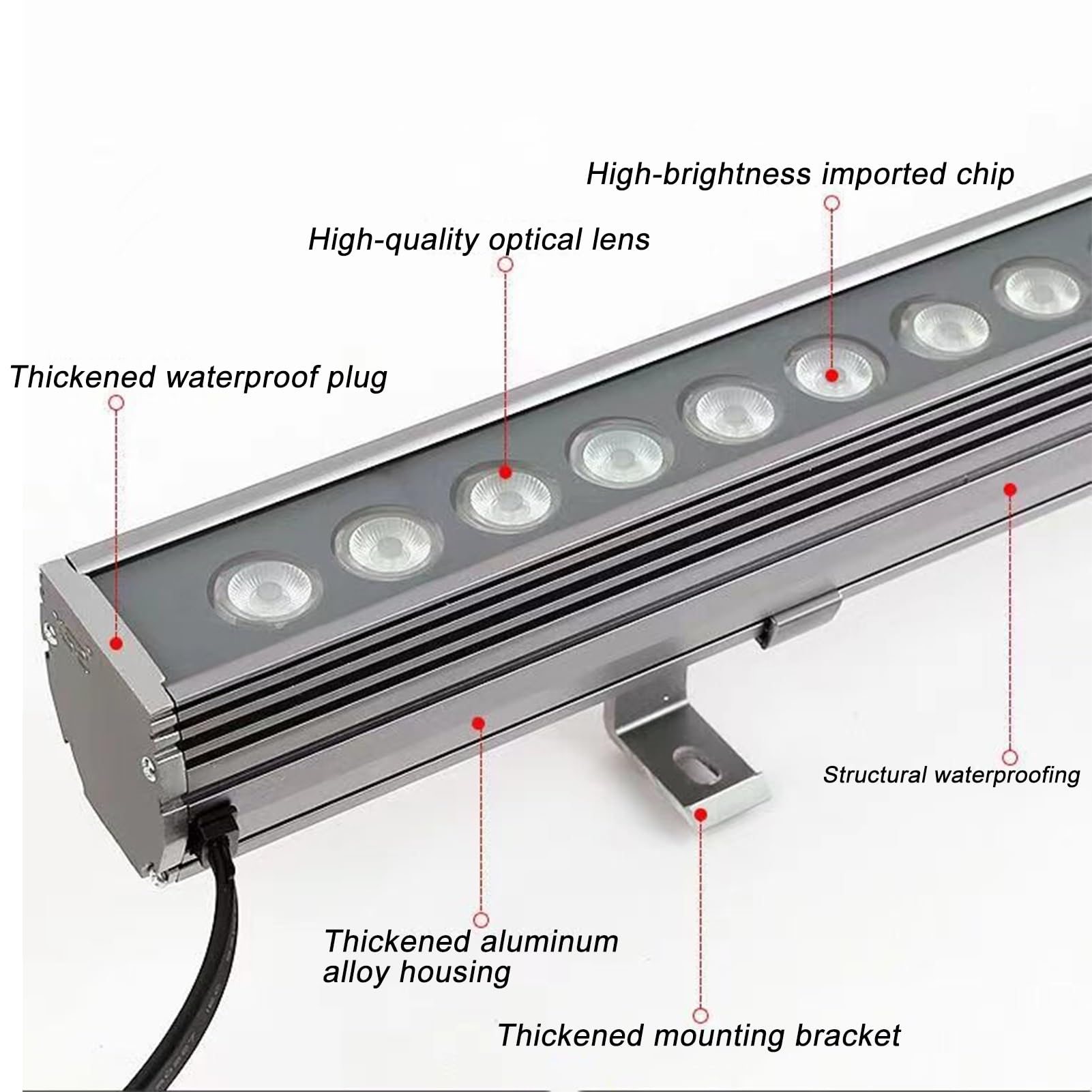 Barra De Luz LED Tipo Bañador De Pared, Foco Empotrable Para Exteriores, 24V/220V Lámpara De Paisaje De Bajo Voltaje Con Clasificación IP65 A Prueba De Agua(White light,18W(24V))