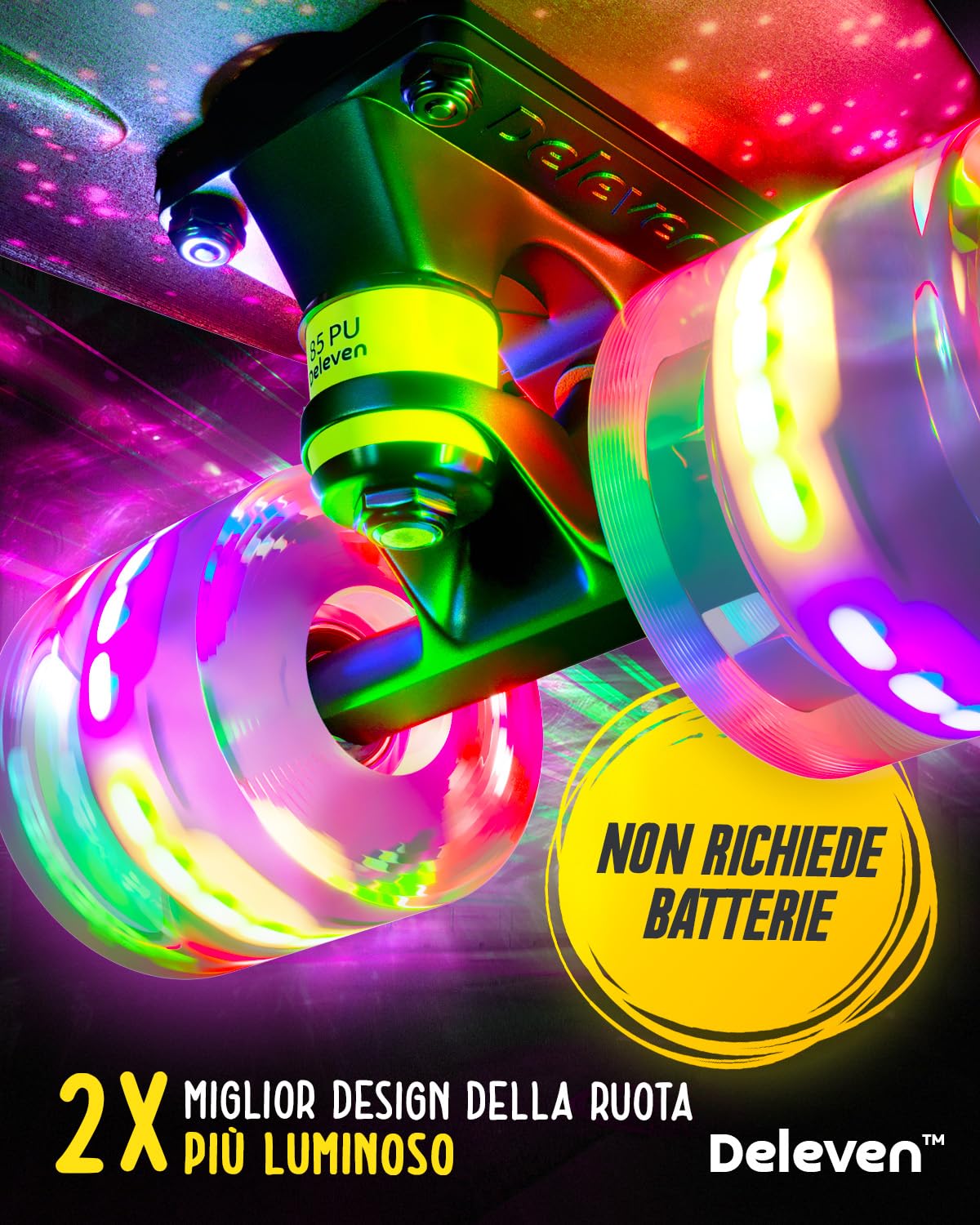 Deleven Skateboard 56cm con Ruote LED, Tool per Skate e Cuscinetti Abec 7 - Per Bambini Principianti Ragazze Ragazzi Adolescenti Adulti