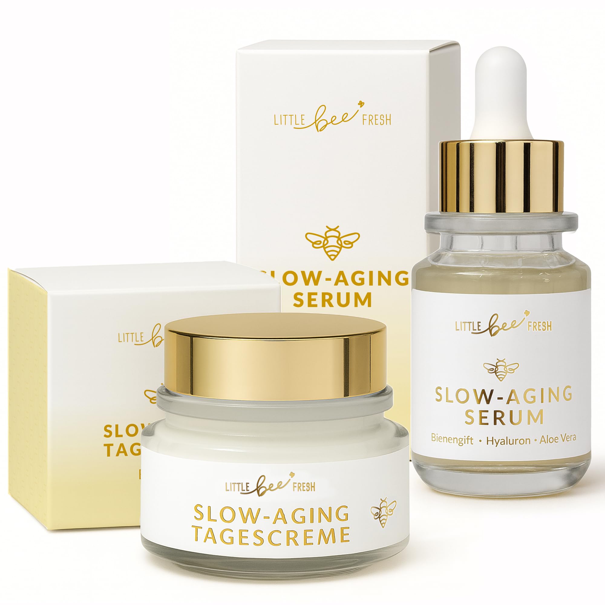 little bee fresh Bienengift Tagescreme + Serum Hautpflege 2er Bundle | Anti-Aging für reife Haut | komplette Pflegeroutine Slow-Aging Duo