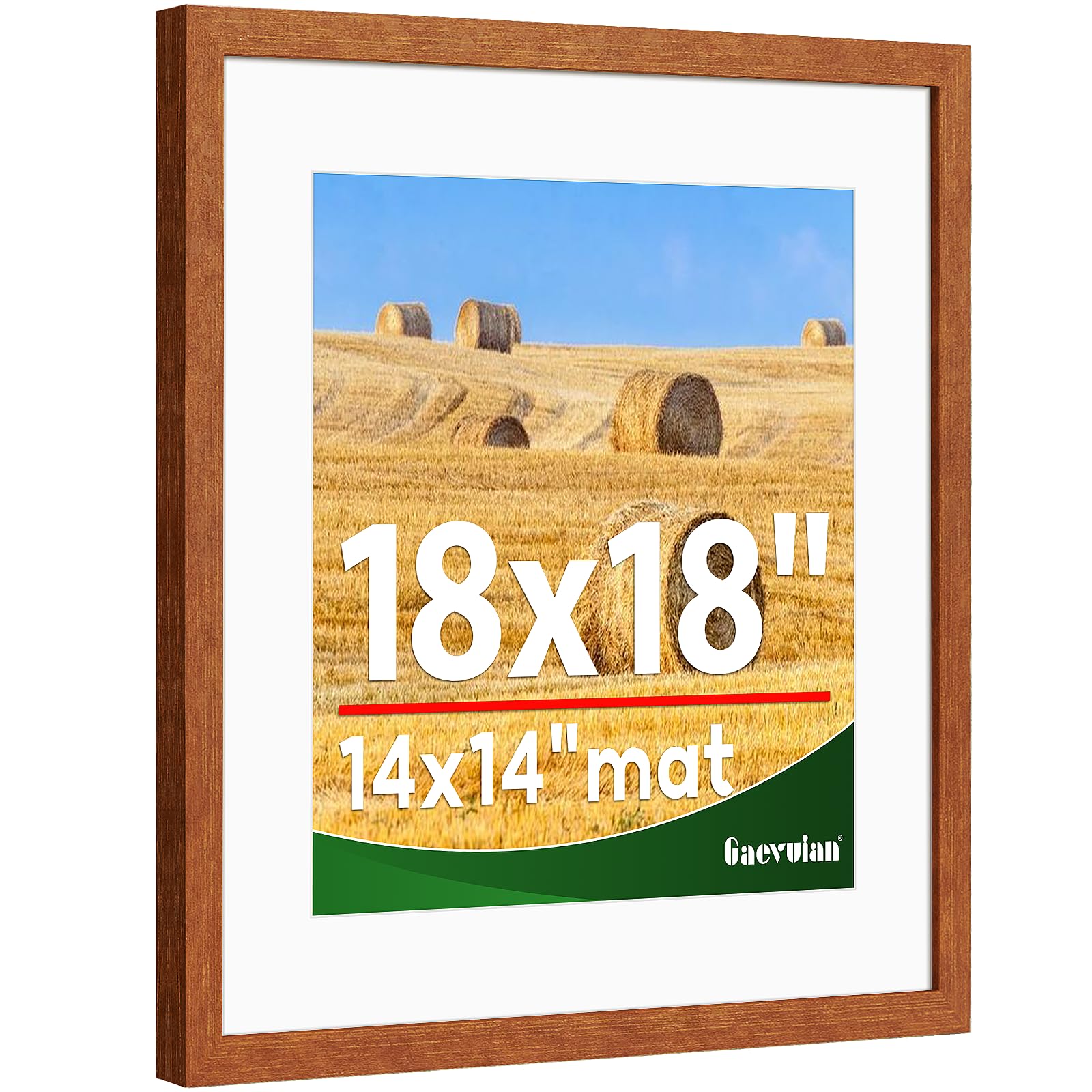 Gaevuian 18x18 frame,Distressed Farmhouse Wood Pattern 18x18 picture frame Display 14x14 with mat,Display with Plexiglass,Horizontal and Vertical